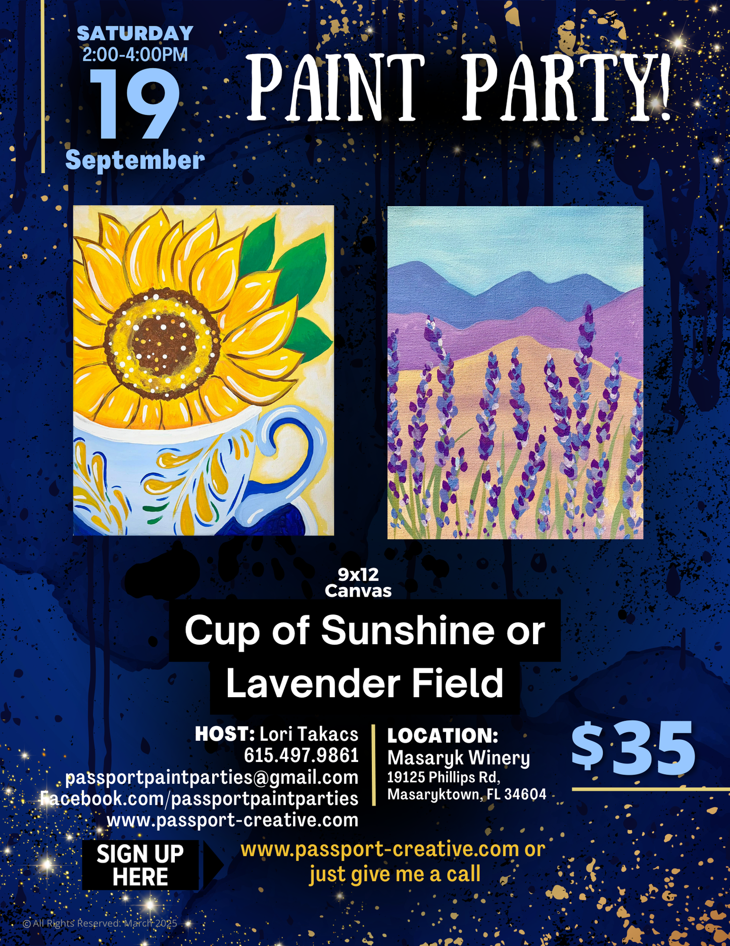 9.19.26 Cup of Sunshine or Lavender Field Painting Workshop at Masaryk Winery