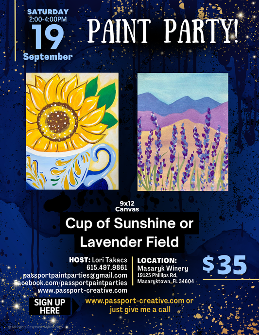 9.19.26 Cup of Sunshine or Lavender Field Painting Workshop at Masaryk Winery
